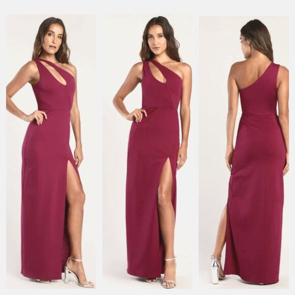 Lulu's Gorgeously Unique Magenta One-Shoulder Cutout Maxi Dress Large - Picture 1 of 5